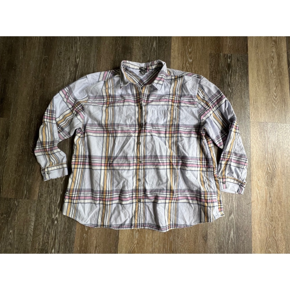 Eddie Bauer‎ Plaid Button Down Women 2XL Blue Pink Boyfriend Fit Shirt